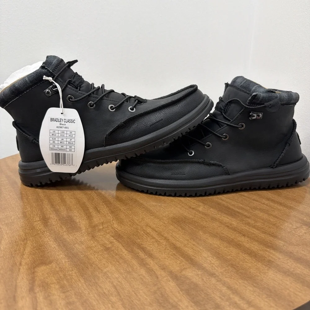 Hey Dude Bradley Leather Boots Black Ankle High Shoe Men Size 12 lace up light - Picture 5 of 11